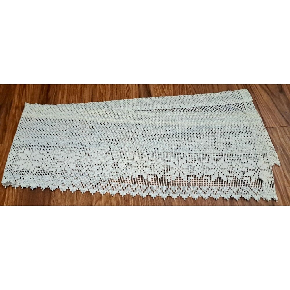 White Knit Lace Window Valance Floral 11x56 Cottage Country Boho Rod Pocket